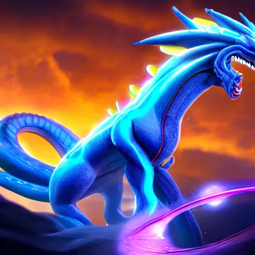 Image similar to aurelion sol dragon in the cosmos staring at the viewer, ultra realistic 4 k render with ray tracing