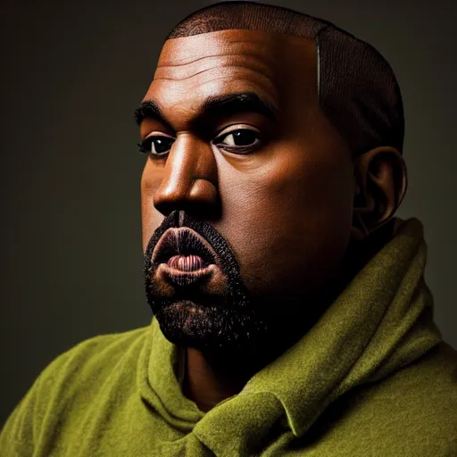 Image similar to Kanye dressed as Shrek, XF IQ4, 150MP, 50mm, F1.4, ISO 200, 1/160s, natural light