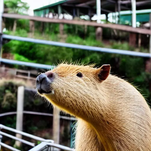 Image similar to a capybara riding a roller coaster