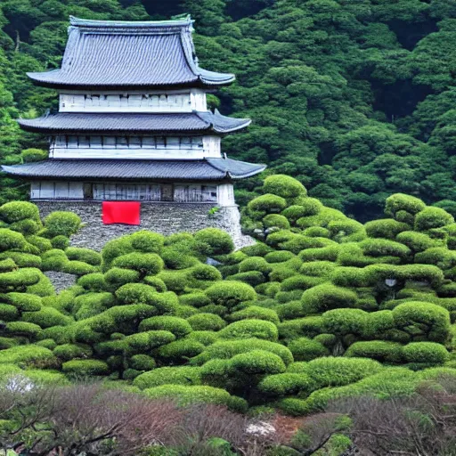 Image similar to japanese fortress in a city inside the forest