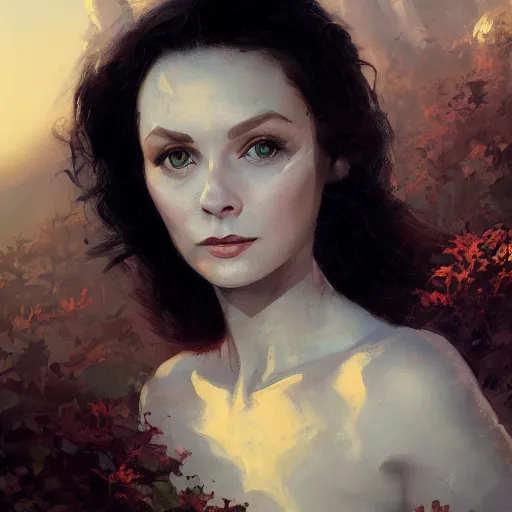 Image similar to closeup portrait of a young vivian leigh, dramatic light, gorgeous view, depth, high detail, digital art, painted by greg rutkowski and seb mckinnon, by tim burton, trending on artstation