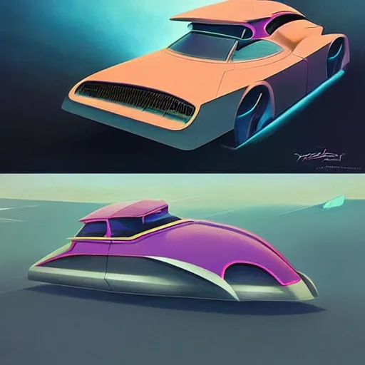 Prompt: concept art of an art - deco batmobile. matte painting by beeple and rhads and peter mohrbach. cgsociety, car and driver magazine, artdeco, retrofuturism, vaporwave aesthetic, sci - fi, artstation hq