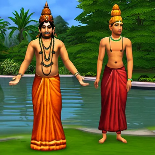 Prompt: hindu gods in the sims 2