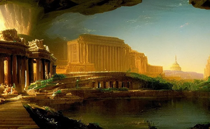 Image similar to a city of light under the ancient runs by thomas cole