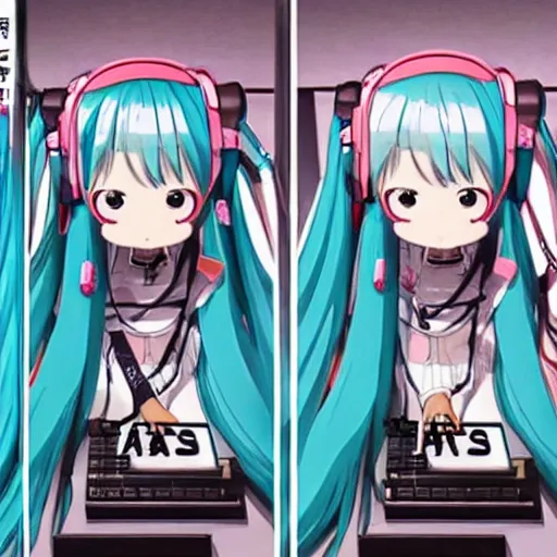 Image similar to Hatsune Miku looking at a sales chart and is furious over poor sales of her latest single, anime, by Katsuhiro Otomo, highly detailed