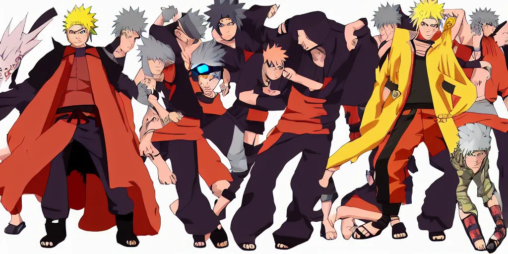 Image similar to Fusion of Naruto Uzumaki from the anime Naruto and Dante from the game Devil May Cry, character design sheet