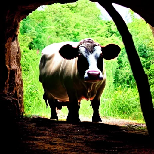 Prompt: a very fat cow in a dark cave