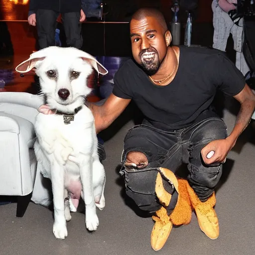 Prompt: dog very happy to meet his idol kanye west