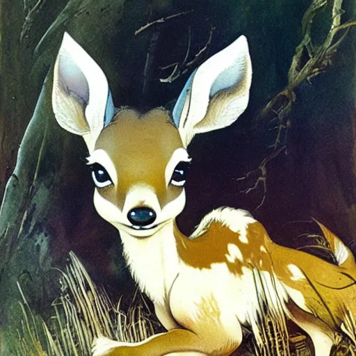 Image similar to bambi by frank frazetta