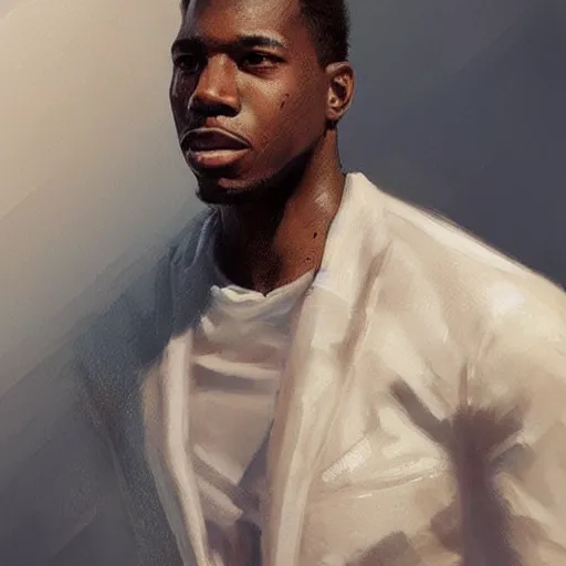 Image similar to “Portrait of Michael Bakari Jordan by Greg Rutkowski, young, manly, attractive, strong, older brother vibes, highly detailed portrait, scifi, digital painting, artstation, concept art, smooth, sharp foccus ilustration, Artstation HQ”