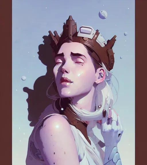 Image similar to portrait of moon queen by atey ghailan, by greg rutkowski, by greg tocchini, by james gilleard, by joe fenton, by kaethe butcher, dynamic lighting, gradient light blue, brown, blonde cream and white color scheme, grunge aesthetic