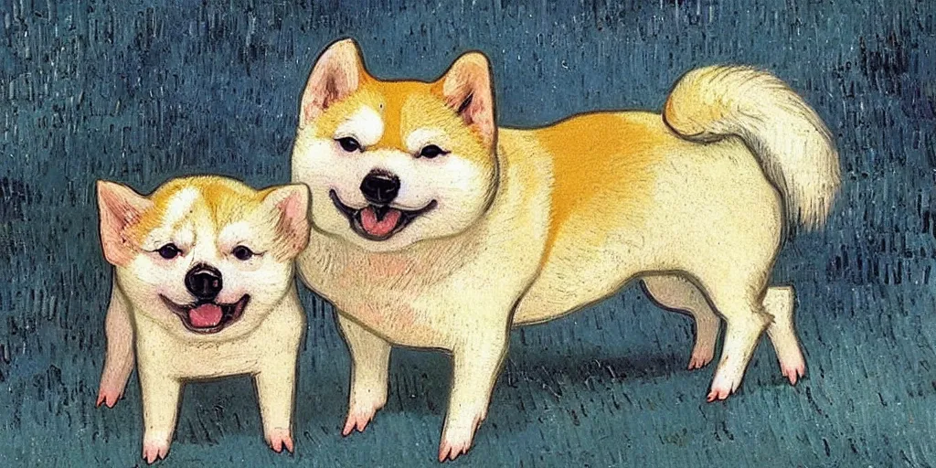 Prompt: pig and white shiba inu mix ， by vincent van gogh