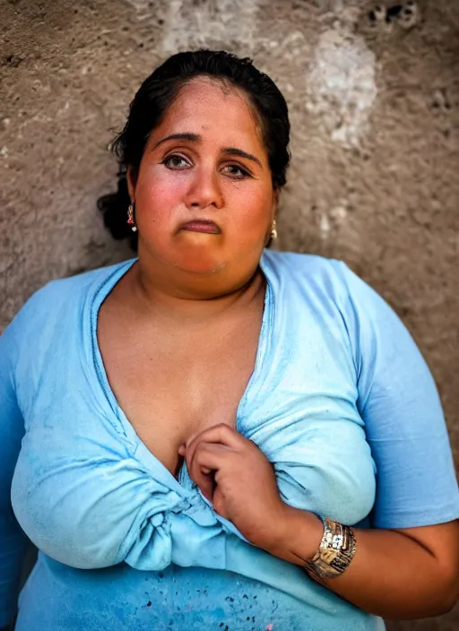 Image similar to close up portrait of a beautiful, chubby, 30-year-old Cuban woman, happy, candid street portrait in the style of Martin Schoeller, award winning, Sony a7R