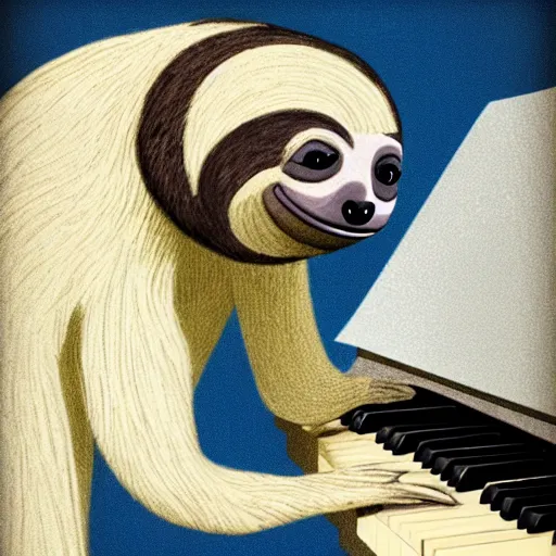 Image similar to anthropomorphic sloth playing piano