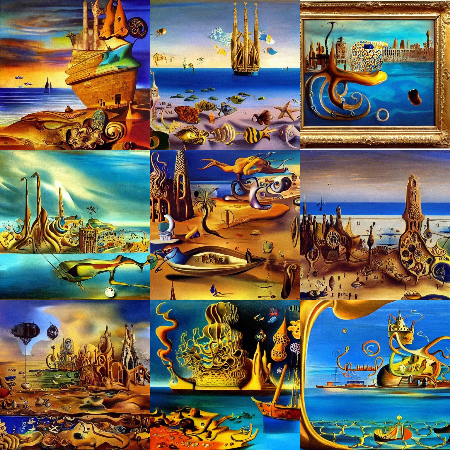 Prompt: barcelona under the sea by oil painting salvador dali