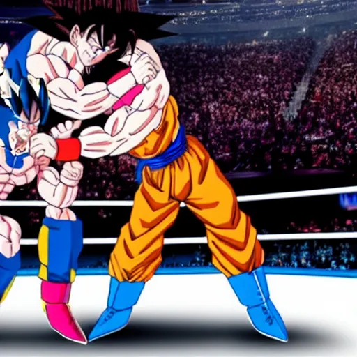 Prompt: john cena fighting goku, dragon ball z still