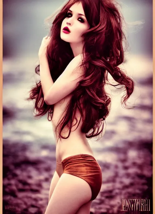 Image similar to a gorgeous female with long brown hair, photo by ellen von unwerth, realistic, full body shot, wide angle, sharp focus, 8 k high definition, insanely detailed, intricate, elegant, art by stanley lau and artgerm, floating embers