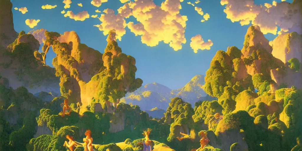 Prompt: !dream a landscape of a fantasy kingdom by Maxfield Parrish, digital art 8k