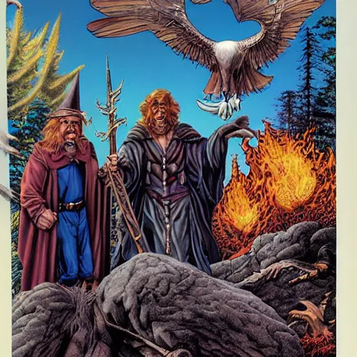 Image similar to 🧙🦅🛸🔥🌞🌲, Larry Elmore, Stephen Fabian