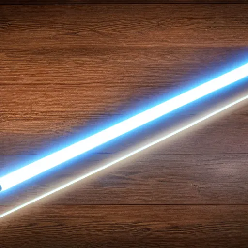 Image similar to a real light saber on a wooden table, 4k, high detail, high-resolution photograph, professional photography, ultra-detail