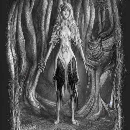 Image similar to a highly detailed portrait of a humanoid creature standing in a fantasy forest concept art