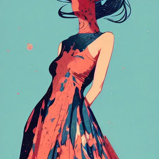 Prompt: wide shot of a beautiful dress girl on the moon, by conrad roset and peter mohrbacher and frank moth