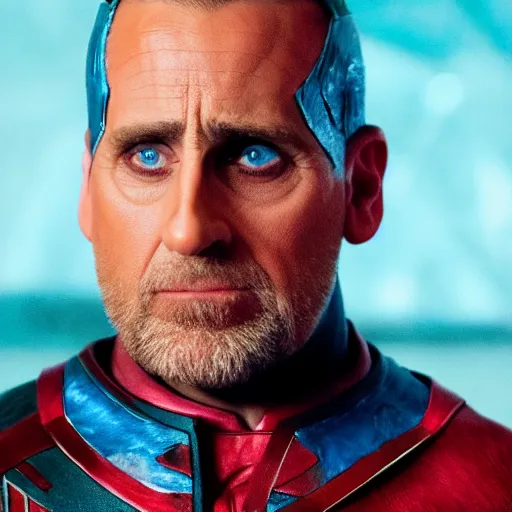 Prompt: steve carell as yondu udonta ( accurate face and colors ), movie still, photorealistic portrait, 8 k