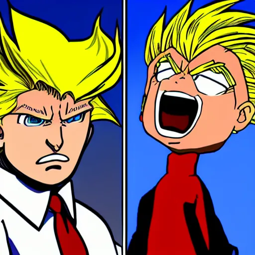 Image similar to super sayan donald trump, anime