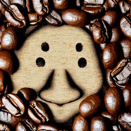 Prompt: a face made of coffee beans