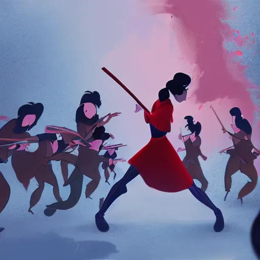 Prompt: disney princess mulan fighting off a horde of zombies, artstation, digital art, 8k, randy vargas