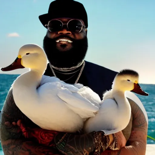 Prompt: rick ross, holding a white duck