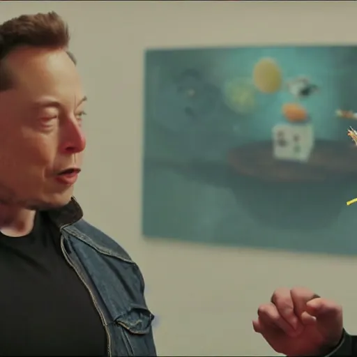Image similar to a cinematic shot of Elon Musk smoking weed with SpongeBob, masterpiece