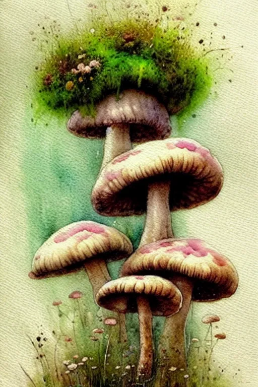 Image similar to soft muted colors!!!!!! ( ( ( ( ( ( watercolor giant flowers, giant mushrooms, moss granular dripping running. ) ) ) ) ) ) ) ) by jean baptiste monge!!!!!!!!!!!!!!!!!!!!!!!!!!!!!!