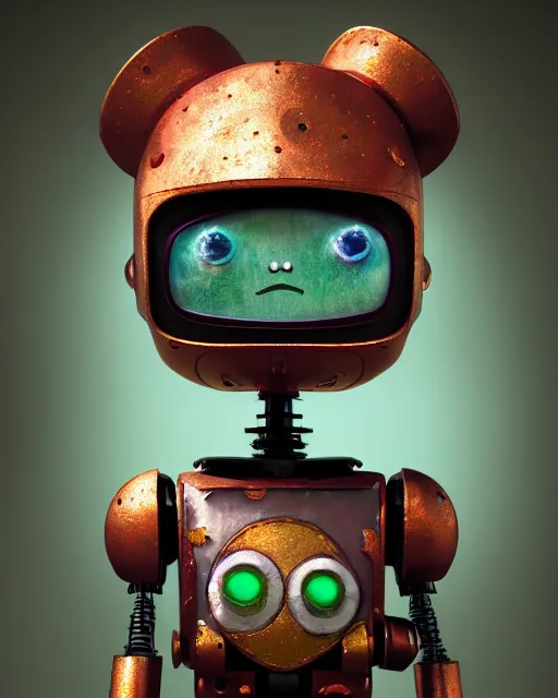 Prompt: An epic fantasy comic book style portrait painting of a cute little robot, rusty components, holding a flower, wearing a silly hat, very expressive, awesome pose, character design by Mark Ryden and Pixar and Hayao Miyazaki, unreal 5, DAZ, hyperrealistic, octane render, cosplay, RPG portrait, dynamic lighting, intricate detail, summer vibrancy, cinematic