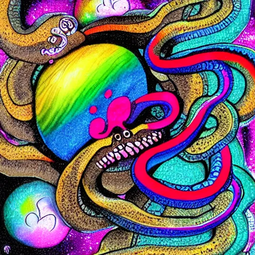 Prompt: rainbow cosmic octopus in the style of junji ito, dark fantasy