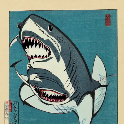 Prompt: beautiful shark by hokusai