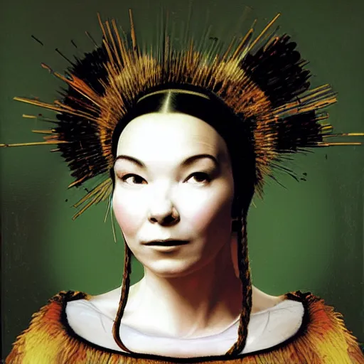Image similar to bjork painted by leonardo da vinci