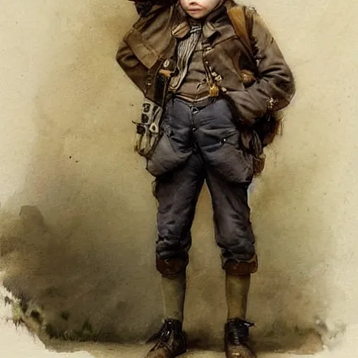 Image similar to (((((portrait of boy dressed as steampunk explorer in an actionpose . muted colors.))))) by Jean-Baptiste Monge !!!!!!!!!!!!!!!!!!!!!!!!!!!