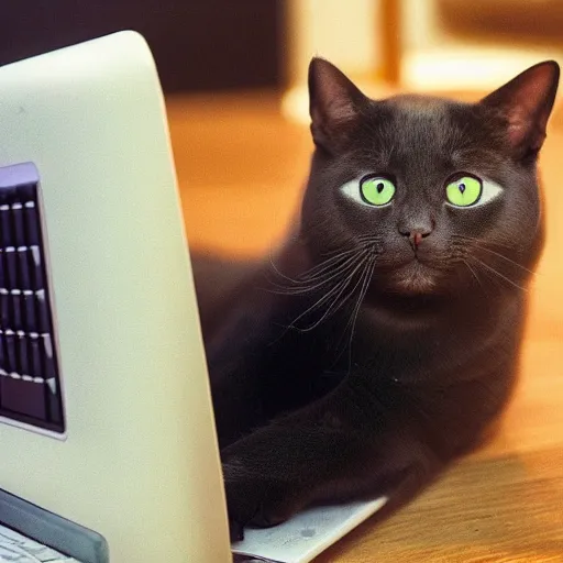 Image similar to a beautiful cat is playing computer