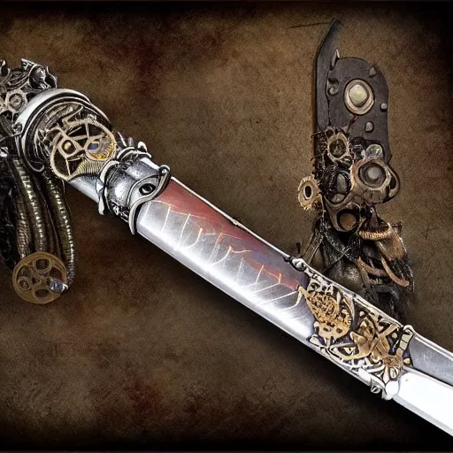 Image similar to a steampunk sword, intricate, artstation