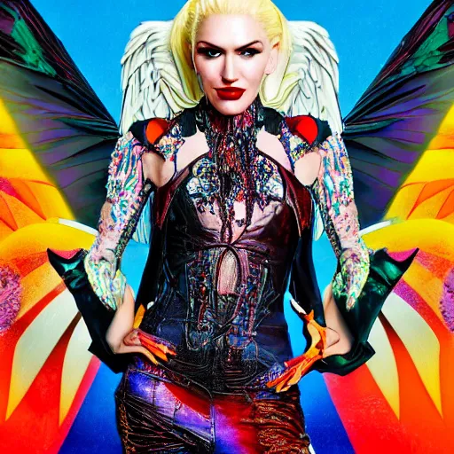 Image similar to a portrait of gwen stefani as lucifer, highly detailed, digital photo, hdri, by christopher bretz and john carpenter, vivid colors, high contrast, 8 k resolution, intricate, photorealistic, smooth, psychedelic color scheme, concept art, award winning, cg society contest winner