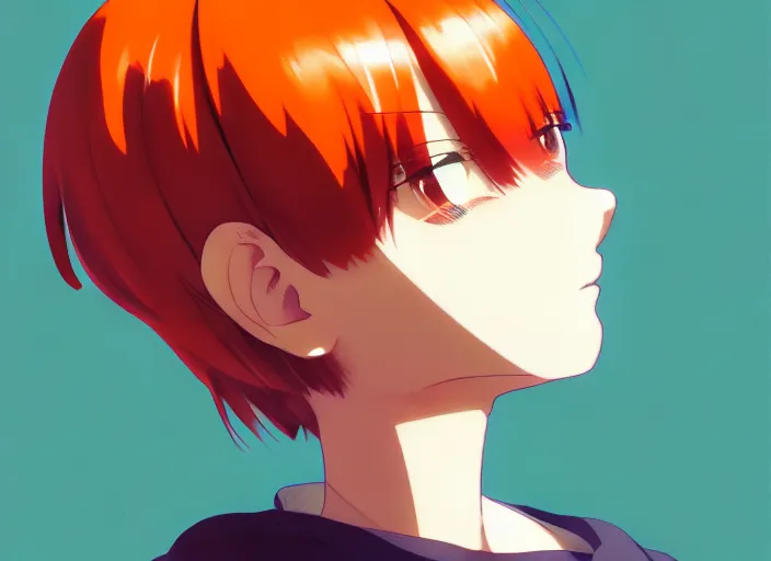 Image similar to anime girl with orange short hair in the Soviet pioneer form, omoide emanon, tsuruta kenji, murata range,kawaii, kyoto animation, manga,katsura masakazu, intricate, detailed, studio lighting, gradation,editorial illustration, matte print, Ilya Kuvshinov, concept art, digital