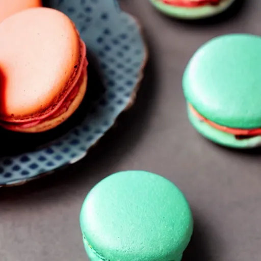 Image similar to needles and pins sticking out of macaron on a tiny plate