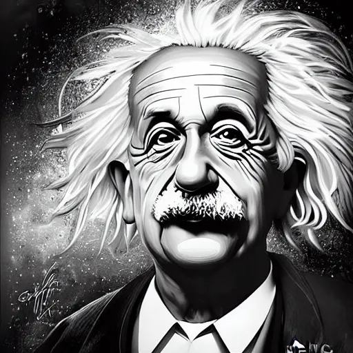 Prompt: albert einstein portrait by android jones