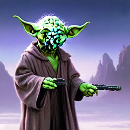 Prompt: Yoda wearing sunglases, matte painting by Greg Rutkowski