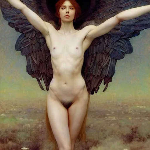 Image similar to epic masterpiece full body portrait a beautiful female angel, flawless skin, perfect body, by Edgar Maxence and Ross Tran and Michael Whelan