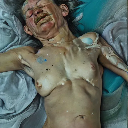 Prompt: high quality high detail painting by lucian freud and jenny saville, hd, motion, turquoise
