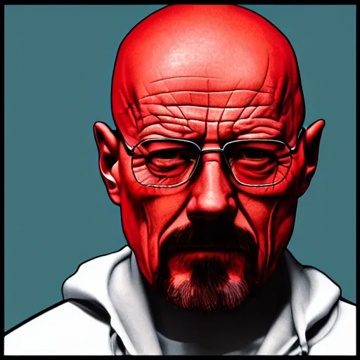 Image similar to walter white's head coming out of a red mist, epic, trending on artstation, profile pic, centered, accurate anatomy, highly detailed, digital art,