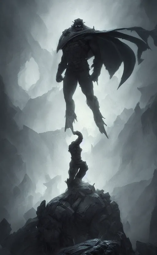 Prompt: Full body centered uncut character pose of mysterious-eerie-ominous He-Man, dark grey shadowy smokey background, atmospheric, cinematic, Epic, ultra-detailed, sharp focus, illustration, artwork by Jordan Grimmer and Greg Rutkowski