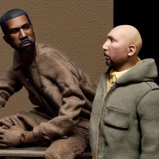 Image similar to detailed studio photography of a close up claymation diorama of kanye west, detailed, by erwin olaf, joop geesink, wes anderson, jim henson, brian froud, breathtaking, uhd resolution, beautiful lighting, studio light, extremely detailed, establishing shot, realistic materials, hyperrealistic